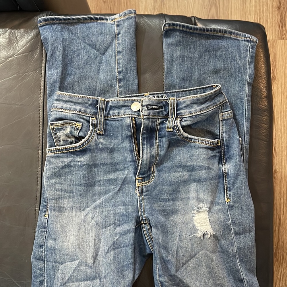 EUC High-Rise Bootcut Distressed Jeans